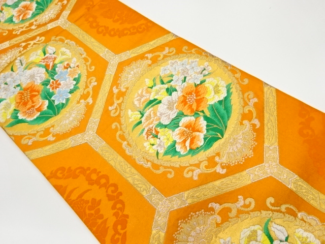 JAPANESE KIMONO / VINTAGE FUKURO OBI / WOVEN FLOWERS